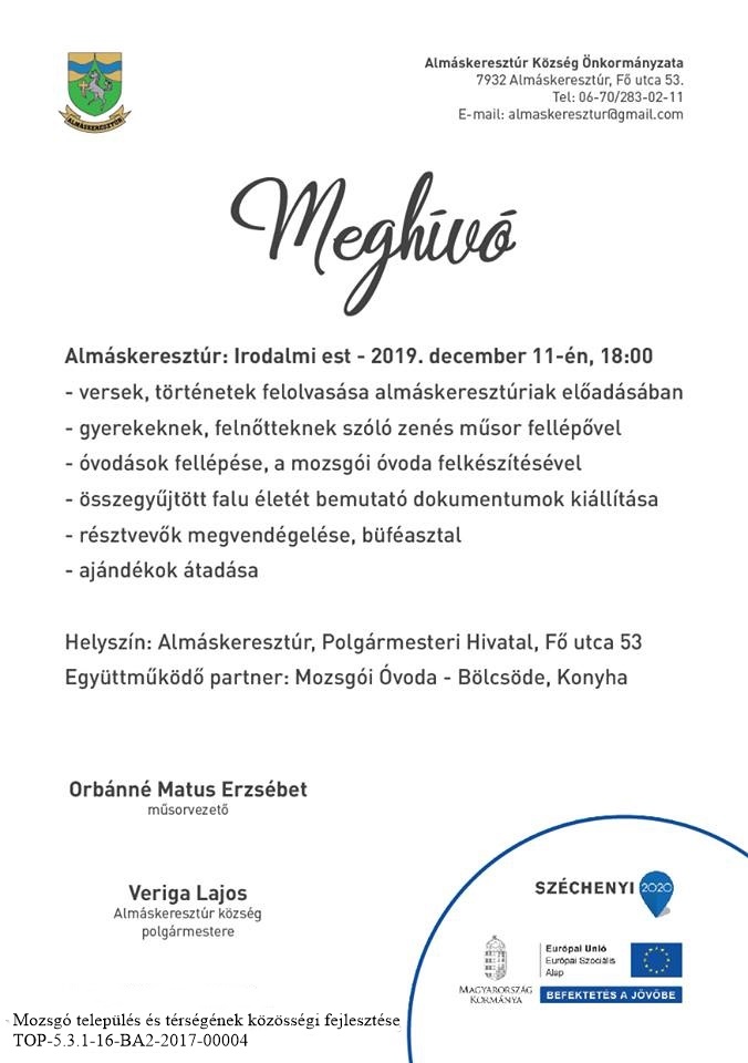 Almáskeresztúr Irodalmi Est 2019. 12. 11.